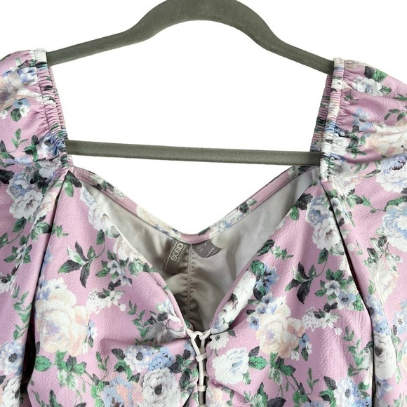 ASOS DESIGN Long Sleeve Crop Top‎ Lace Up Front in Pink Floral Print, Size 8 - Picture 3 of 11